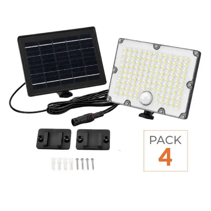 Pack de 4 - Projecteur Led Solaire Extérieur 9W IP65 3-CCT Détecteur de Lumière et de Mouvement