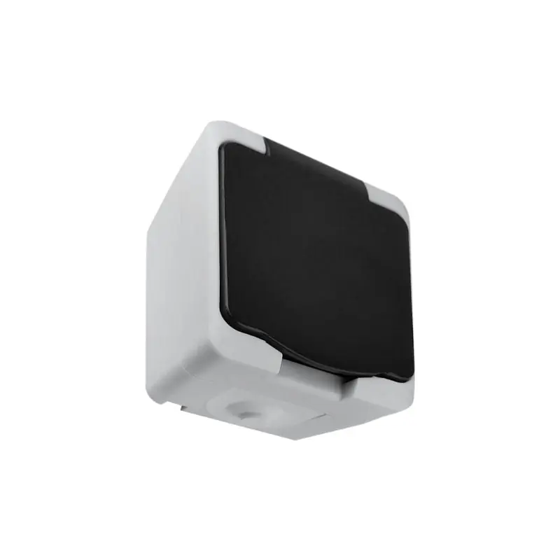 Prise Étanche + Clapet Noir IP54 2P+T Saillie