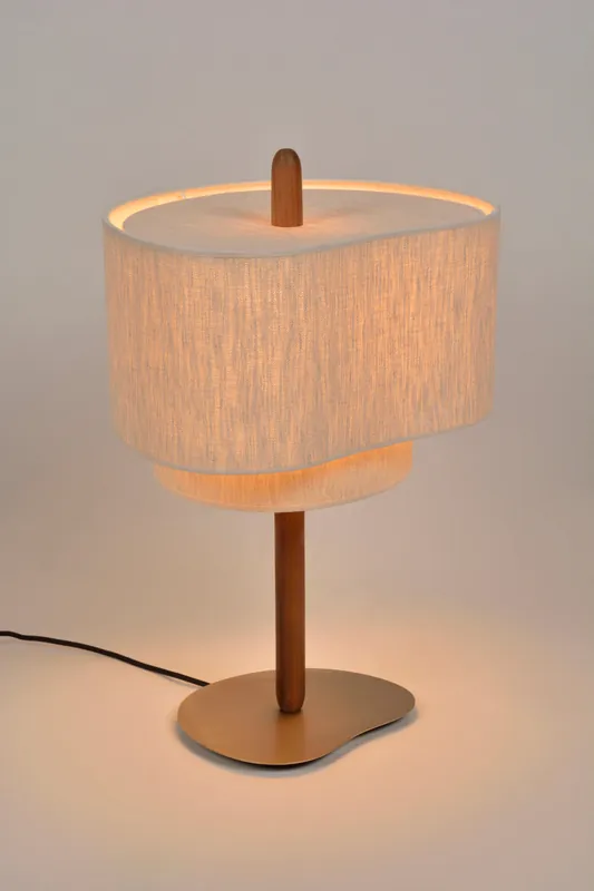 Lampe à poser bois et tissu écru PEBBLE E27