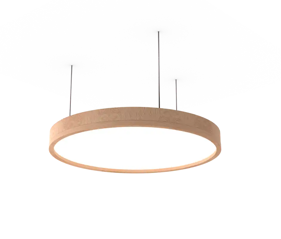 Luminaire saillie\\/suspendu HYPERION 600mm bois 3000K 76W Opale ON\\/OFF