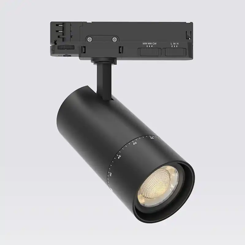 Spot sur rail 3 alumages HERMES 30W à 40W CRI90 CCT switch (3,4 ou 5000K), noir