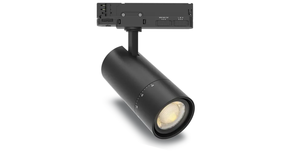 Spot sur Rail Tracklight ZOOM-HE CCT 20-25-30W Angle ajustable 24-60°, Noir