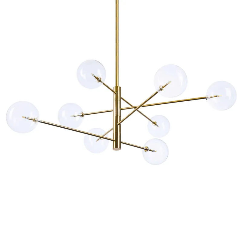 Equinoxe - Suspension tiges en acier et boules en verre transparentes