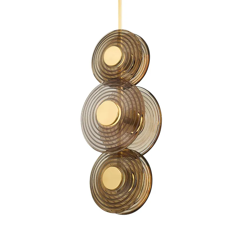 Griston - Suspension dorée moderne en laiton et verre fumé