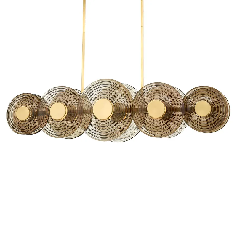 Griston - Grand lustre dorée moderne en laiton et verre fumé design