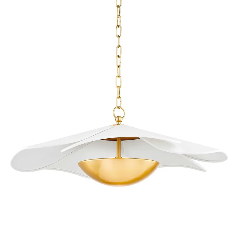 Madeline - Lustre led design fleur en laiton et abat-jour lin pour chambre