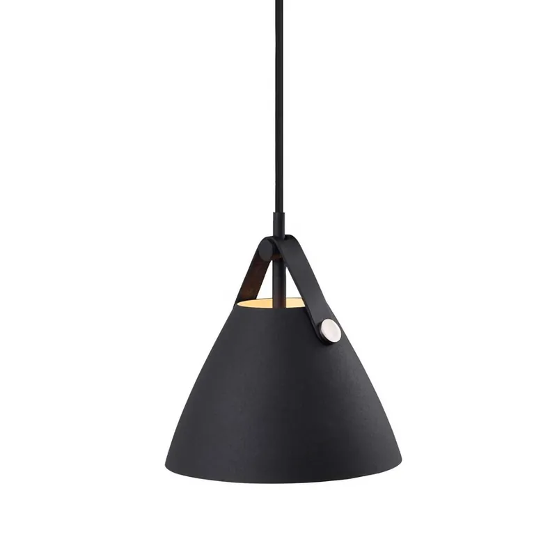 Strap - Steel and leather pendant light for Scandinavian bedroom