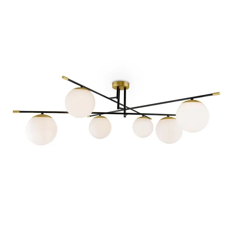 NOSTALGIA - Art-déco-Deckenleuchte mit Glaskugeln, goldfarben und schwarz