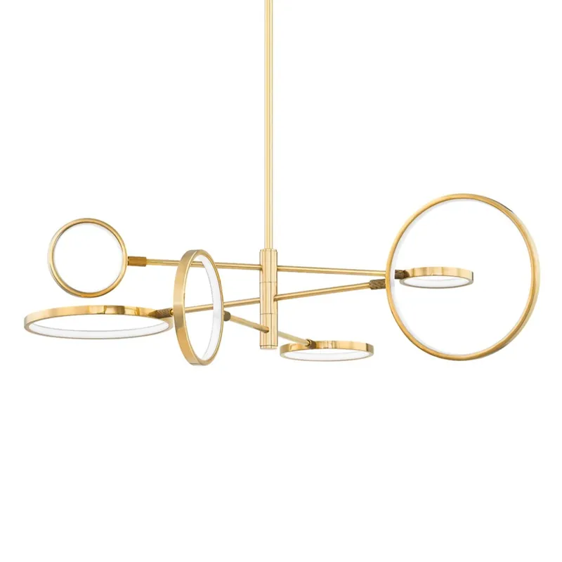 SATURN - moderner goldener Design-Kronleuchter in Satellitenform