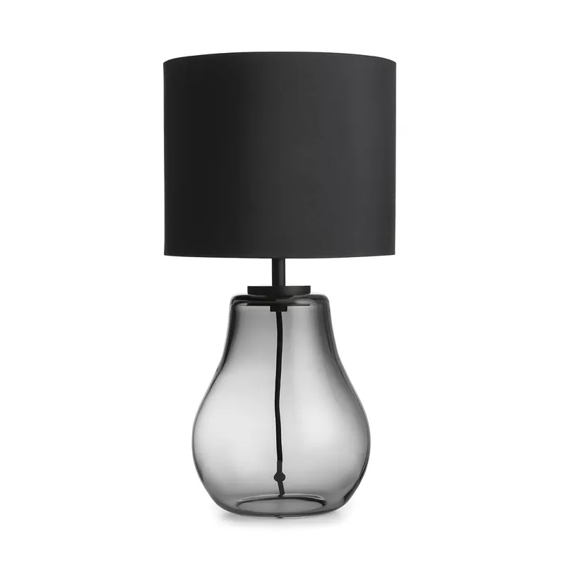HITRA - Nachttischlampe Birne aus mundgeblasenem Glas und Lampenschirm aus Stoff