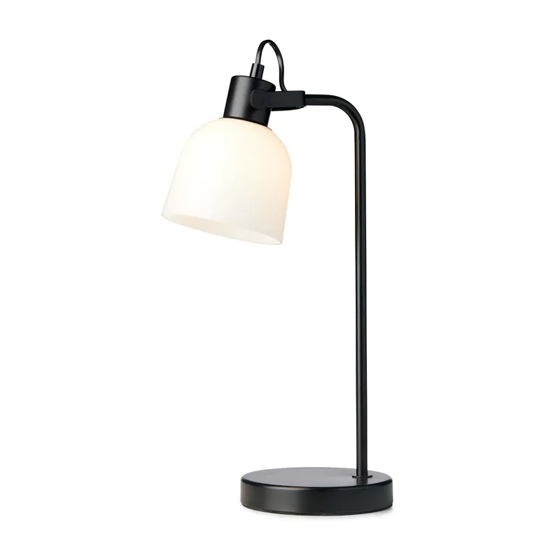 GLOW - Schwarze Schreibtischlampe und weißer Vintage-Lampenschirm