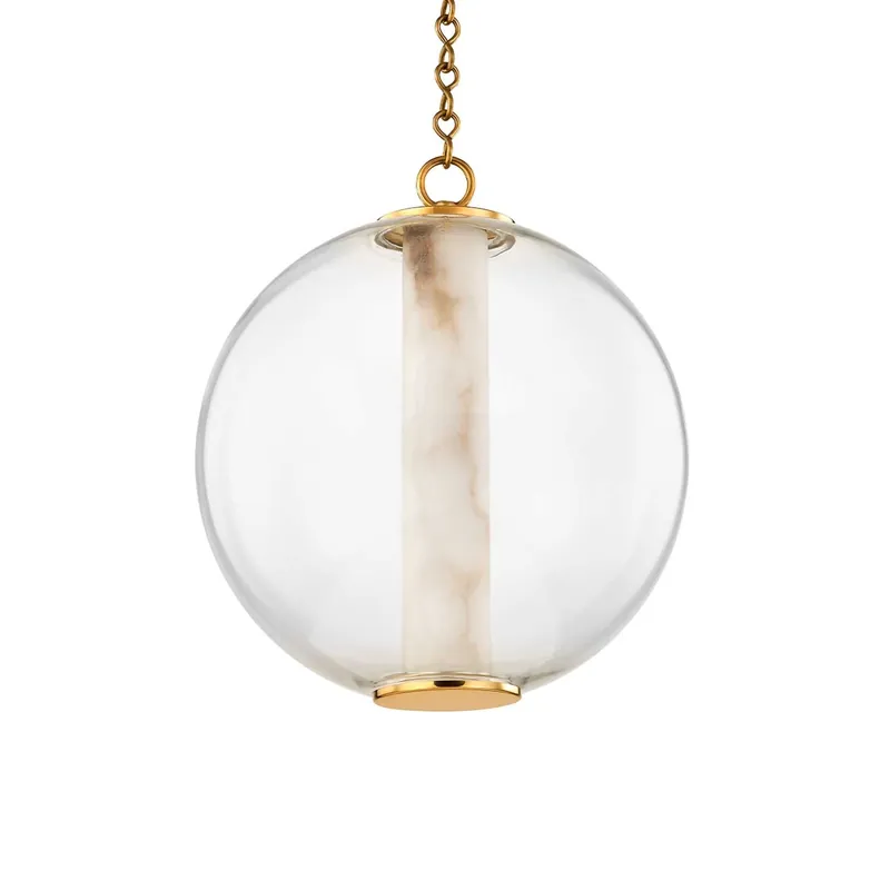 Pietra - LED-Hängeleuchte aus Glaskugel und goldenem Messing, Design