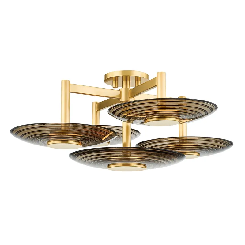 Griston - Moderner goldener Deckenleuchter aus Messing und Rauchglas