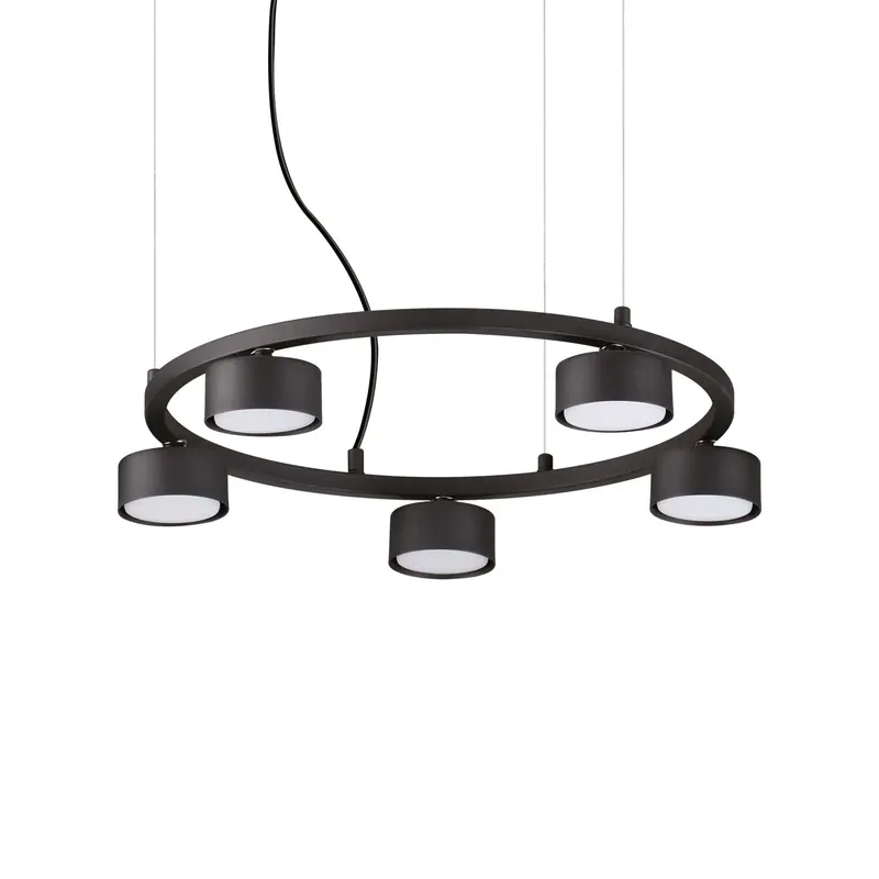 Minor Round - Große moderne schwarze Pendelleuchte mit Spots