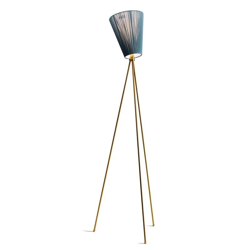 OSLO WOOD - Tripod floor lamp, vintage fabric lampshade