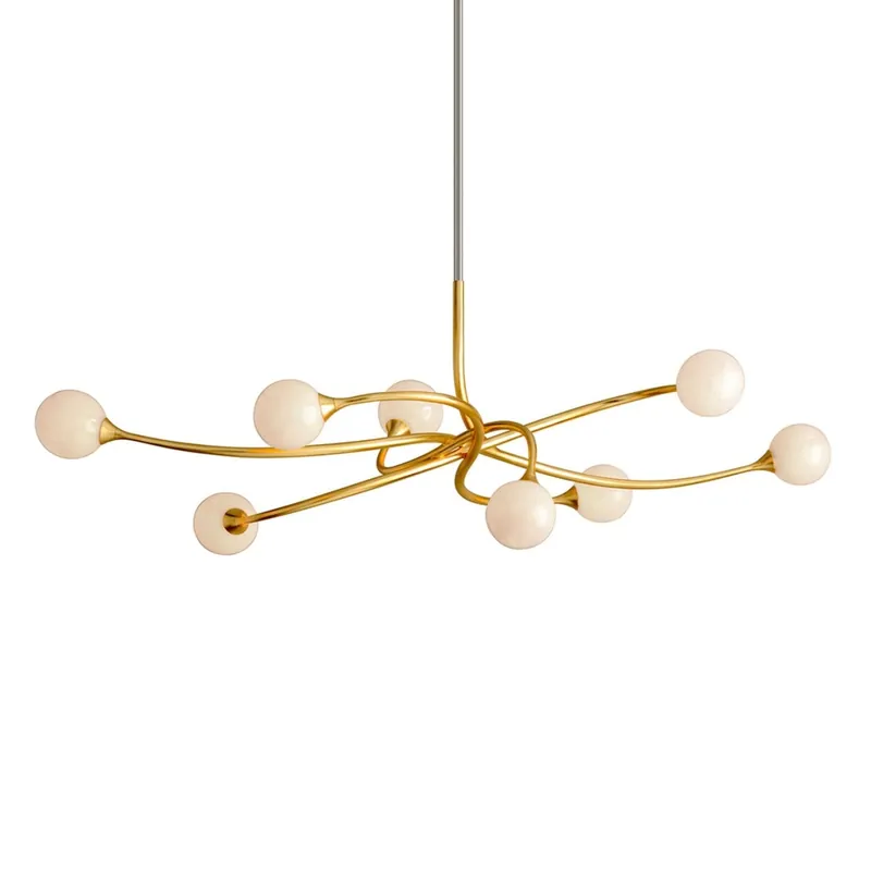 SIGNATURE - Large golden pendant light and art deco design glass balls