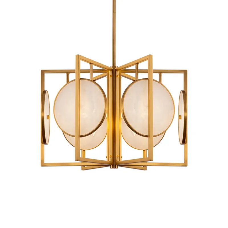 MARMO - Chandelier in golden brass and white marble art deco