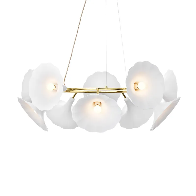 PETALII 10 - Large elegant chandelier in white flower and polished gold