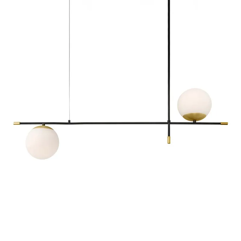 NOSTALGIA - Linear suspension in steel and white opaque glass