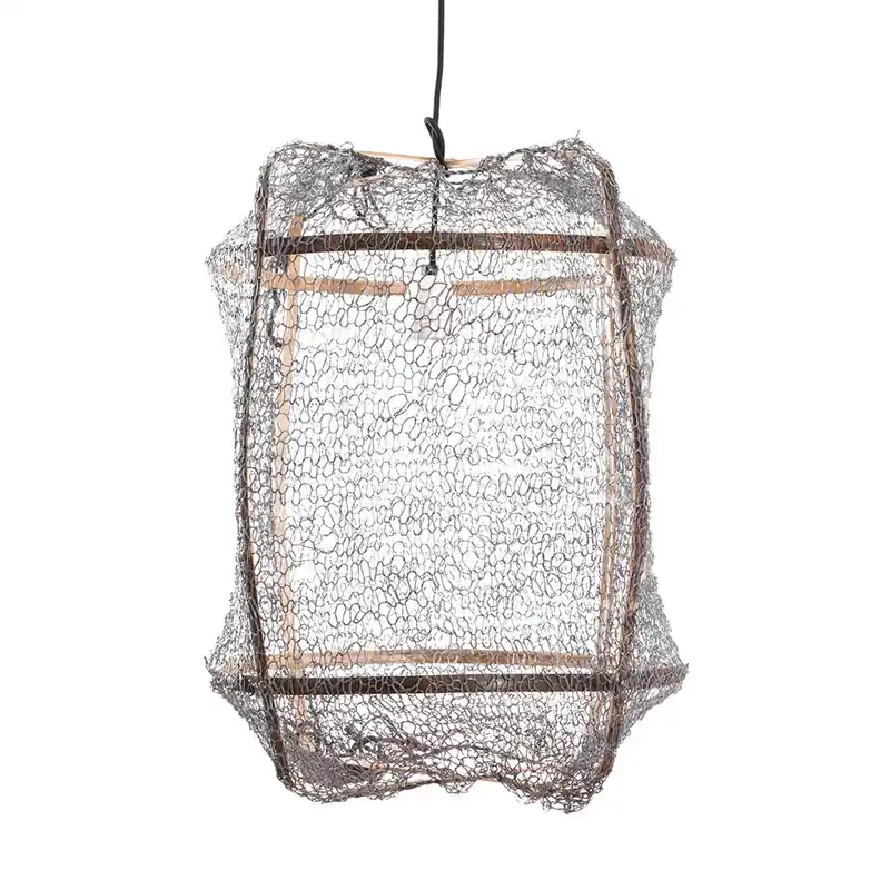 Z5 - Black bamboo cage pendant light with white, beige, gray, or black fabric