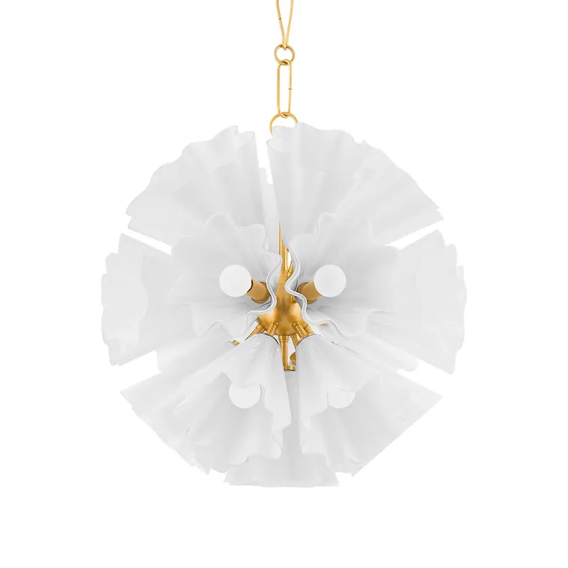 Capri - White glass and golden brass flower-shaped pendant light