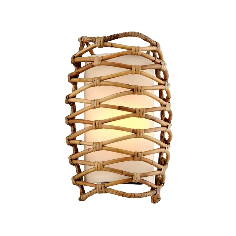 Balboa - Rattan and linen wall sconce for ethnic living room