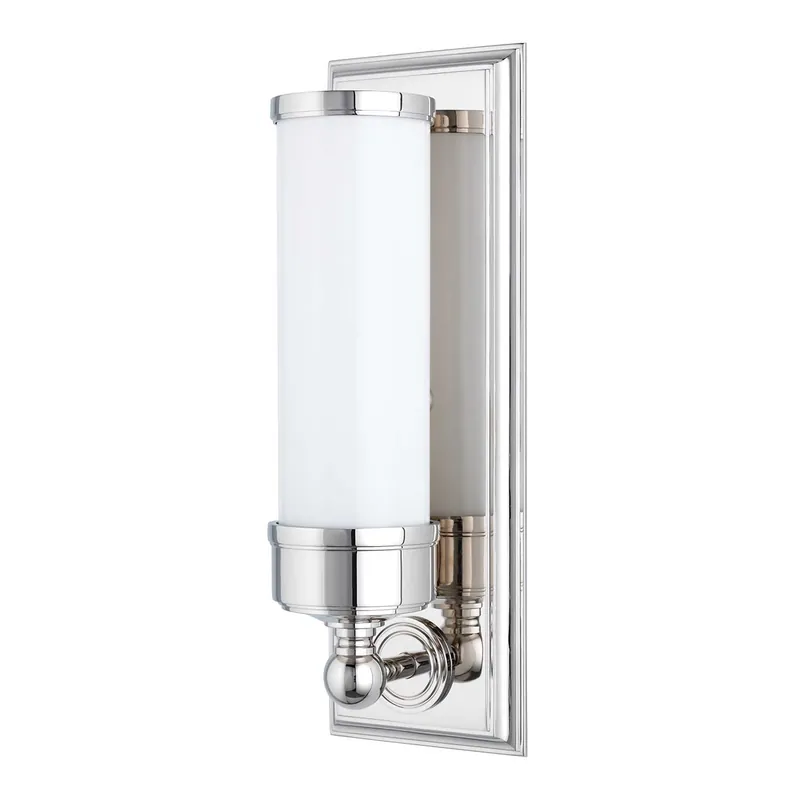 Everett - Vintage chrome wall sconce with white opaque glass