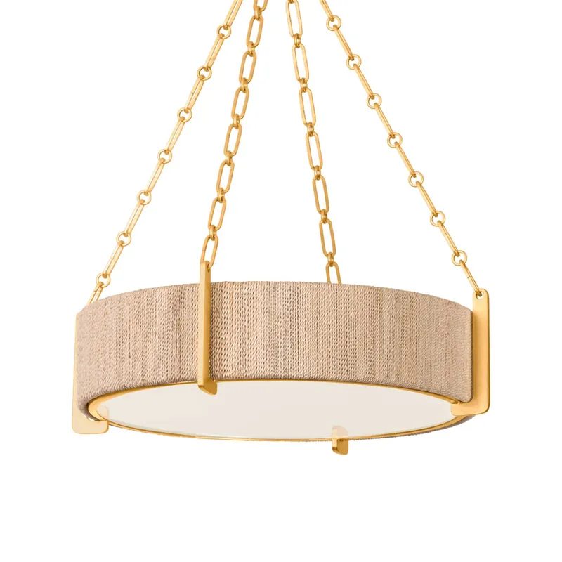 Quebec - Round woven wood chandelier for chic country dining room