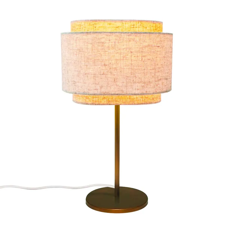 Takai - Lámpara de sobremesa en lino y acero dorado para dormitorio beige