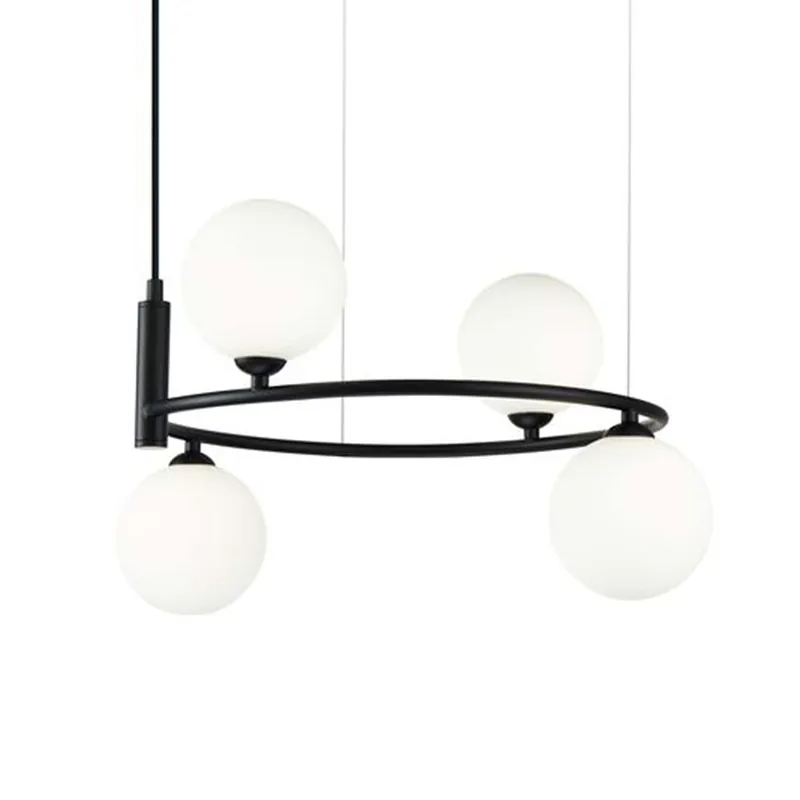RING - Lampadario chic circolare sfere in vetro, nero, bianco o dorato