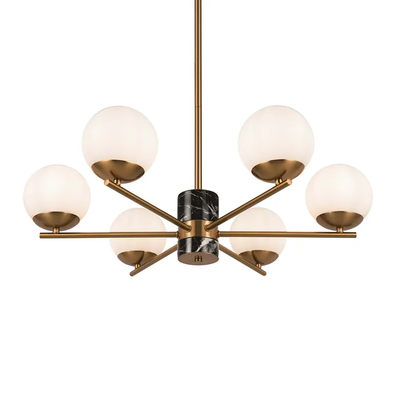 MARBLE - Lampadario dorato art déco con sfere in vetro
