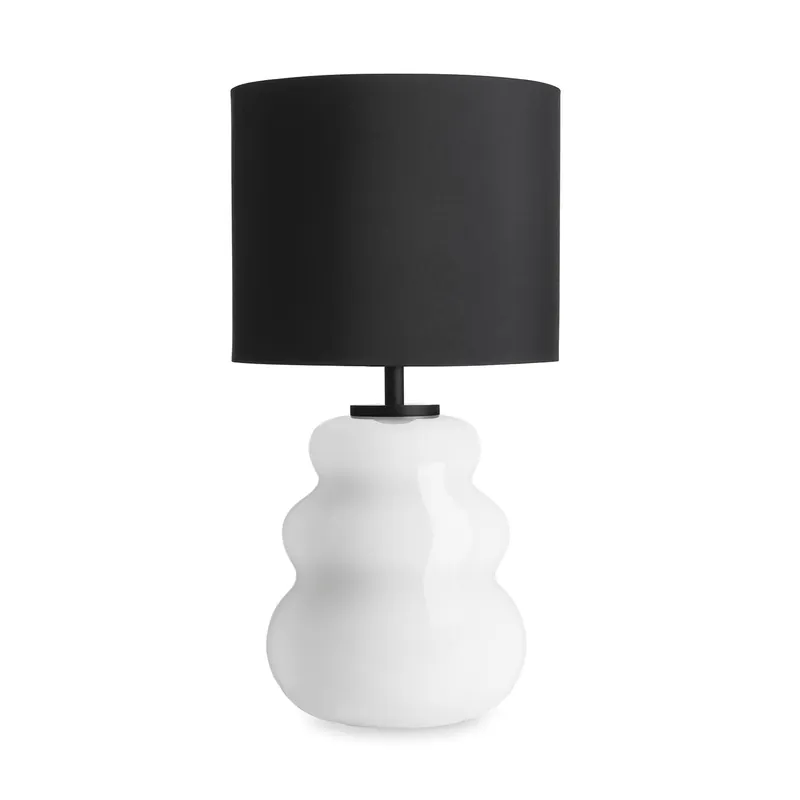VIGRA - Lampada da tavolo in vetro soffiato ondulato e paralume in tessuto