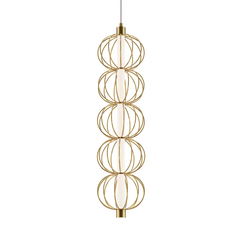 Gabbia Dorata - Lampadario design tubo led e metallo dorato per cucina