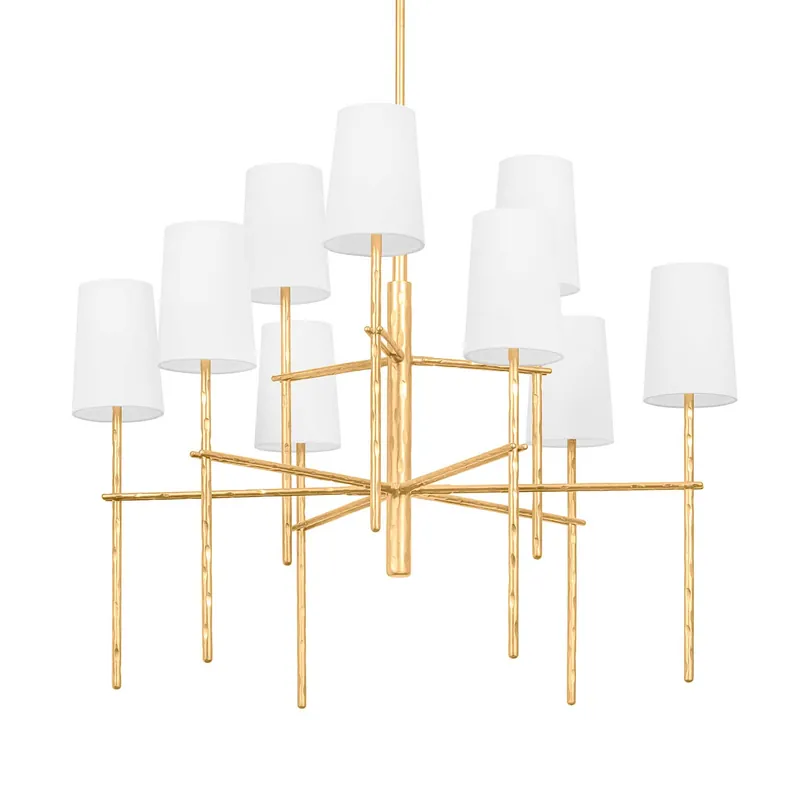 River - Grande lampadario dorato placcato in foglie d'oro lusso