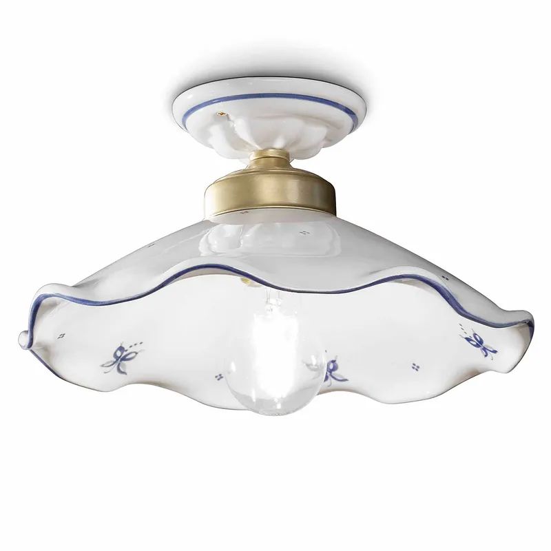 Belluno - Plafoniera cucina vintage in ceramica bianca e fiori blu