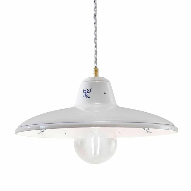 Como - Lampadario design italiano in ceramica bianca floreale