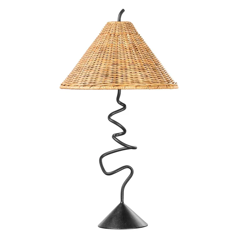 Alaric - Lampada da comodino design in acciaio e rattan