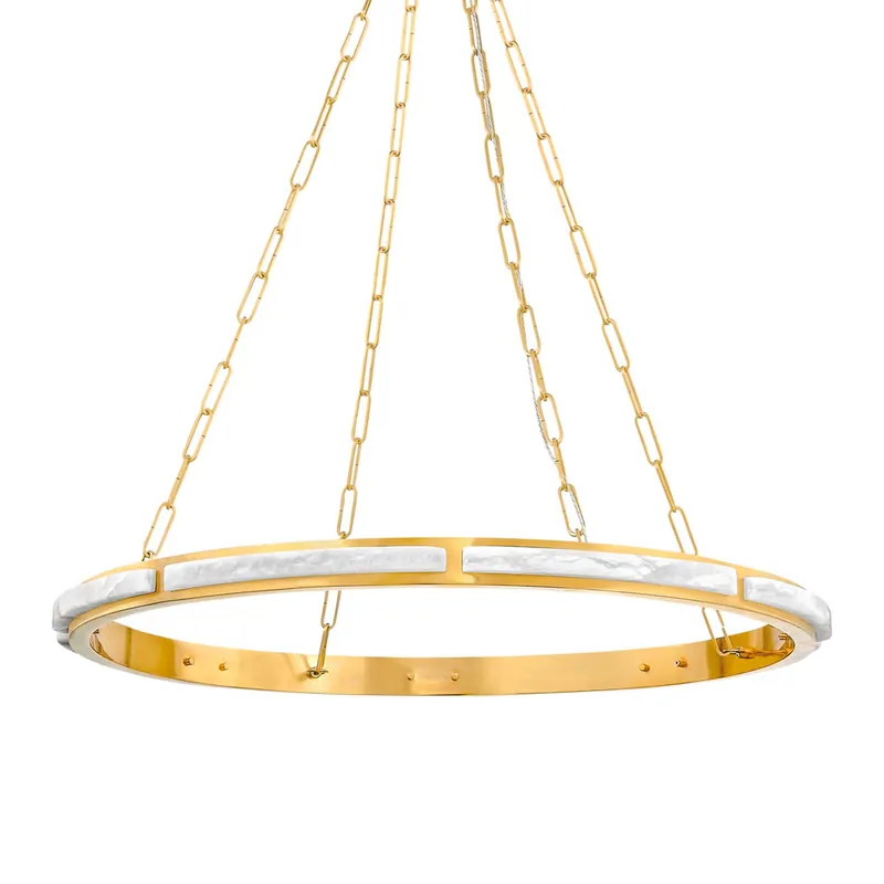 Wingate - Sospensione LED circolare in acciaio dorato e marmo