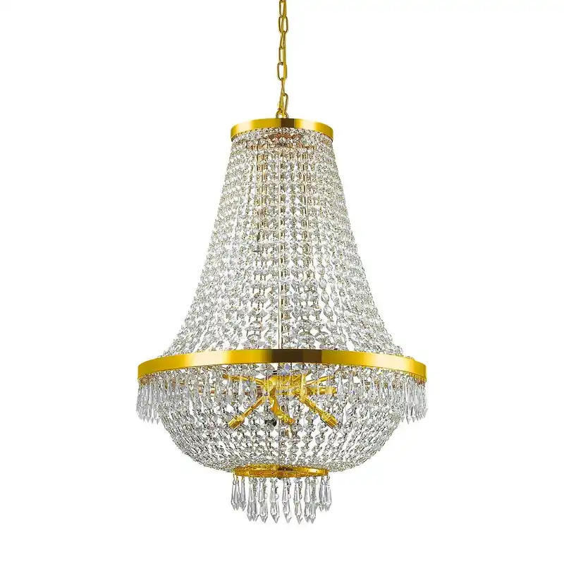 CAESAR - Lámpara de araña real en vidrio transparente y dorado