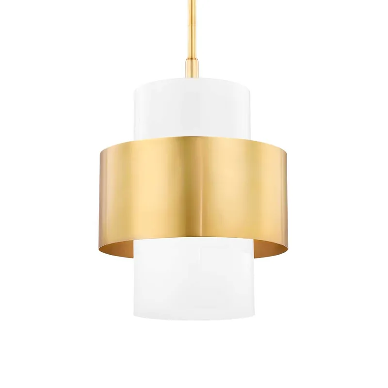 Corinth - Lámpara colgante art déco dorada en latón y vidrio blanco