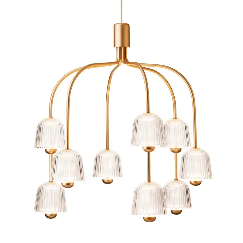 Asteea 9 - Gran candelabro elegante y moderno de diseño en vidrio y dorado