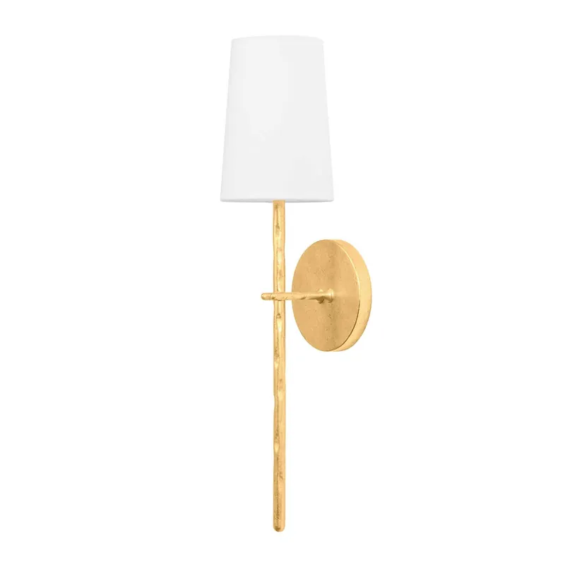 River - Aplique de pared dorado y pantalla de lino para dormitorio elegante