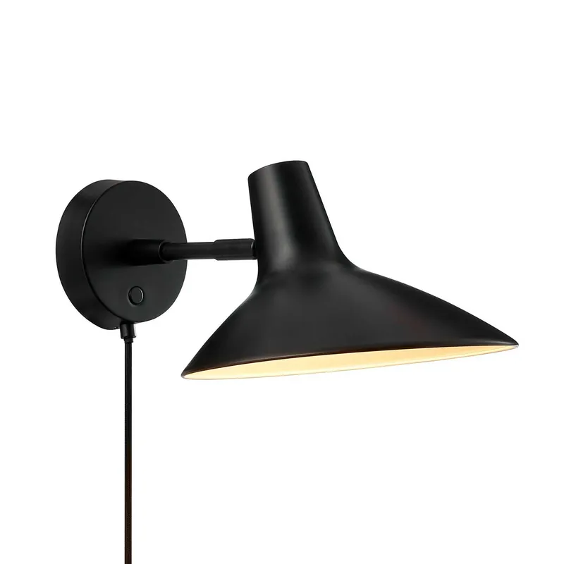 Darci - Aplique de pared negro para dormitorio con diseño retro