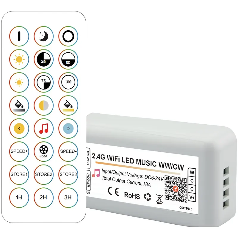 Tuya Wifi 2.4G RF CCT LED-kontroller (dimbar ljusfärg) [HLP-YS-WIFI-RF24-02]