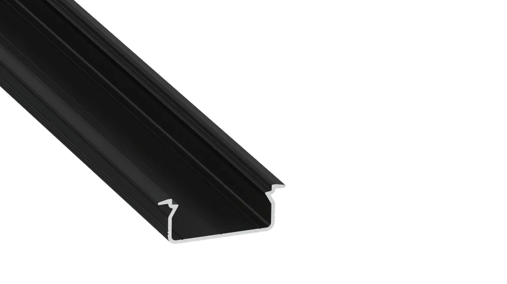 Aluminiumprofil KIMERA-"TVED" Svartanodiserad aluminiumprofil med opal diffusor, ändkåpor och monteringsklämmor 2,02M