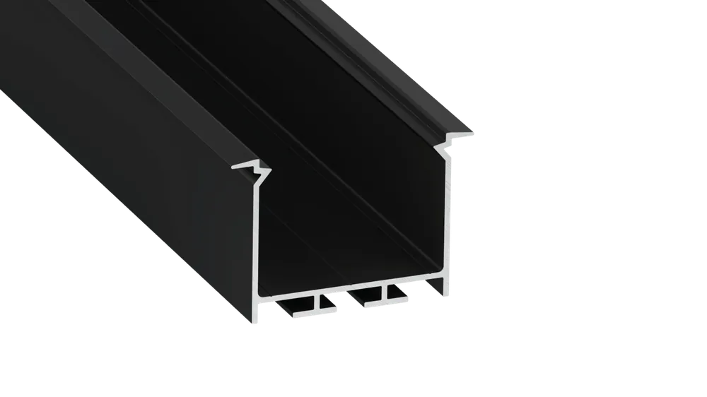 Aluminiumprofil KIMERA-"HEDE" Svartanodiserad aluminiumprofil med opal diffusor, ändkåpor och monteringsklämmor 2,02M