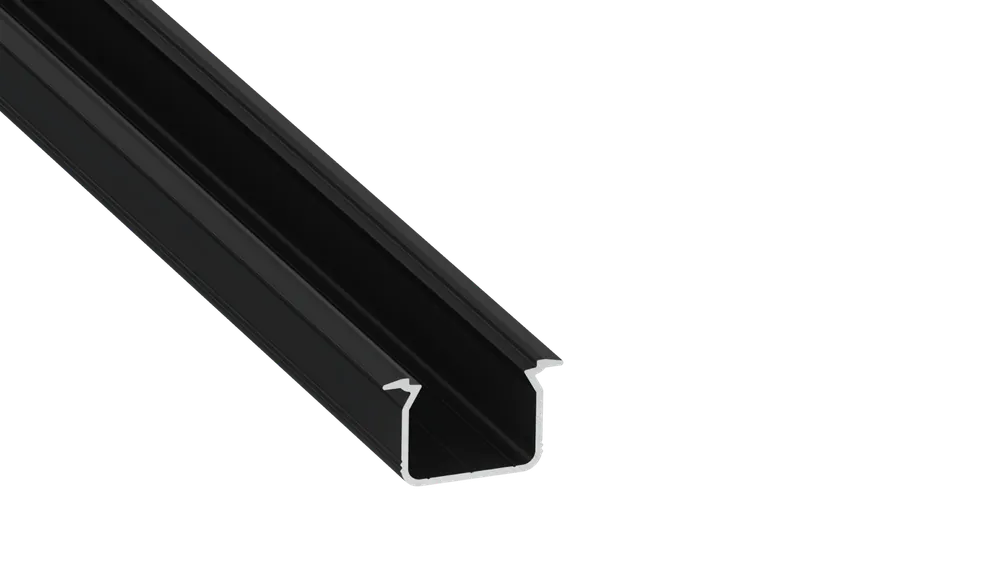 Aluminiumprofil KIMERA-"UHRE" Svartanodiserad aluminiumprofil med opal diffusor, pluggar och monteringsklämmor 2,02M