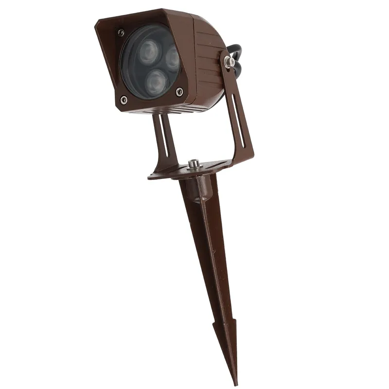 3W IP65 2700K LED-spotlight med spett för trädgården, brun finish