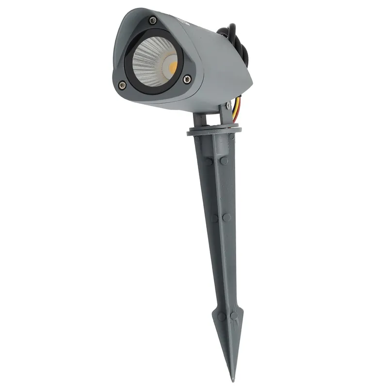 7W IP65 2700K LED-spotlight med spett för trädgården, grå finish