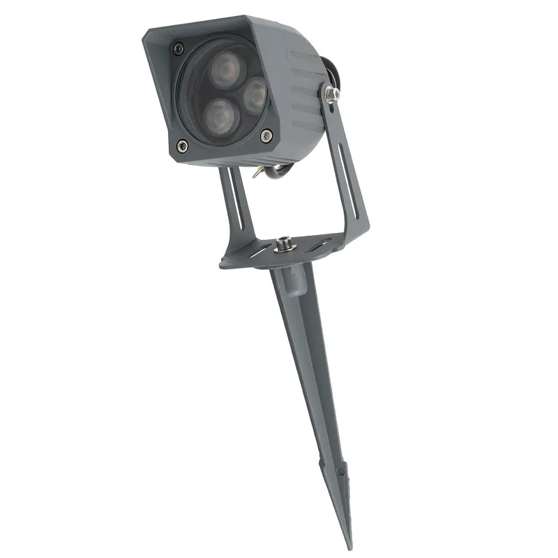3W IP65 2700K LED-spotlight med spett för trädgården, grå finish